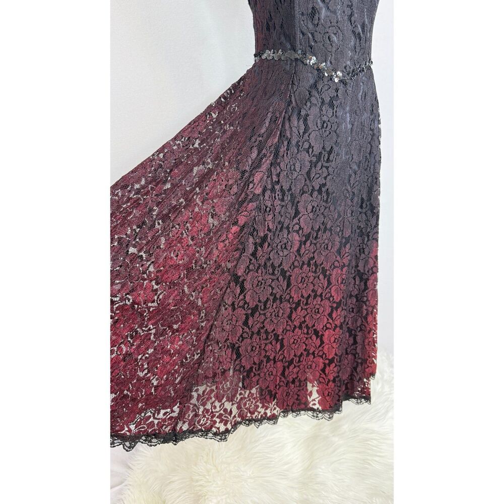Vintage Gunne Sax | Black and Burgundy Ombre Lace Dress | Prom Formal | Sz XS - Picture 6 of 6